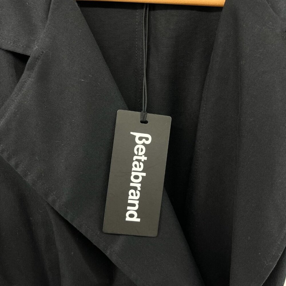 Betabrand Duster Trench Coat Womens M Black Wrap Style Belt Tie 3/4 Sleeves USA - Picture 10 of 13